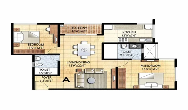 Prestige Falcon City Reserve 2 BHK Floor Plan